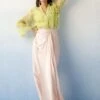 Richa Khemka Lime Feather Shirt With Draped Pants -Inca Sales Store 30523rk12 1