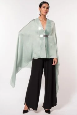 Amit Aggarwal Mint Panelled Cape With Belt