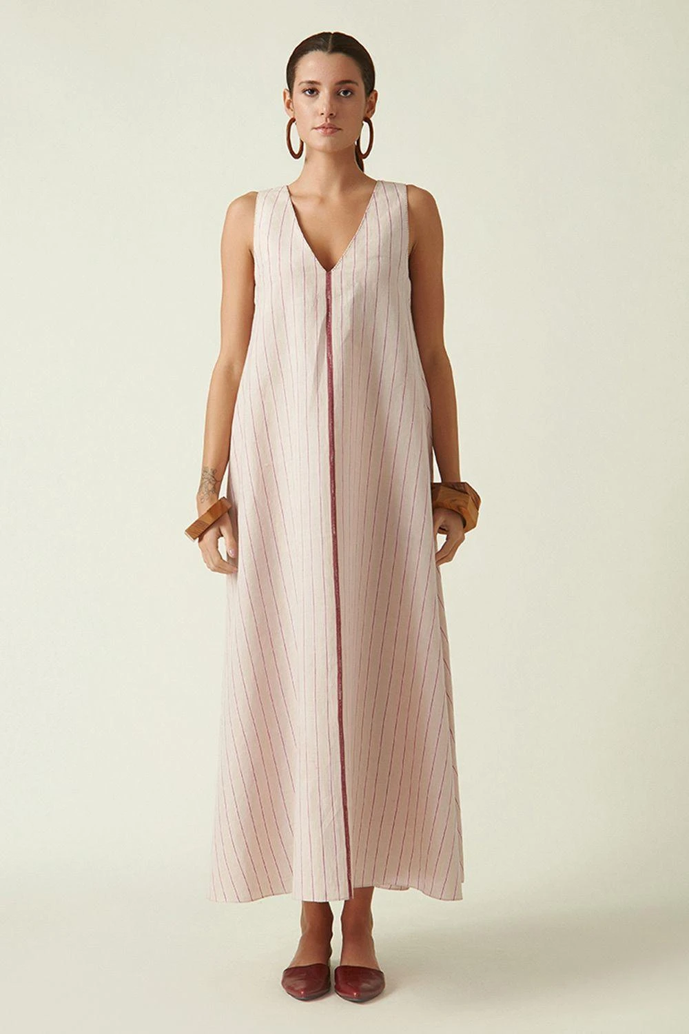 Payal Pratap Beige V-neck Striped Dress 3 Payal Pratap Beige V-neck Striped Dress