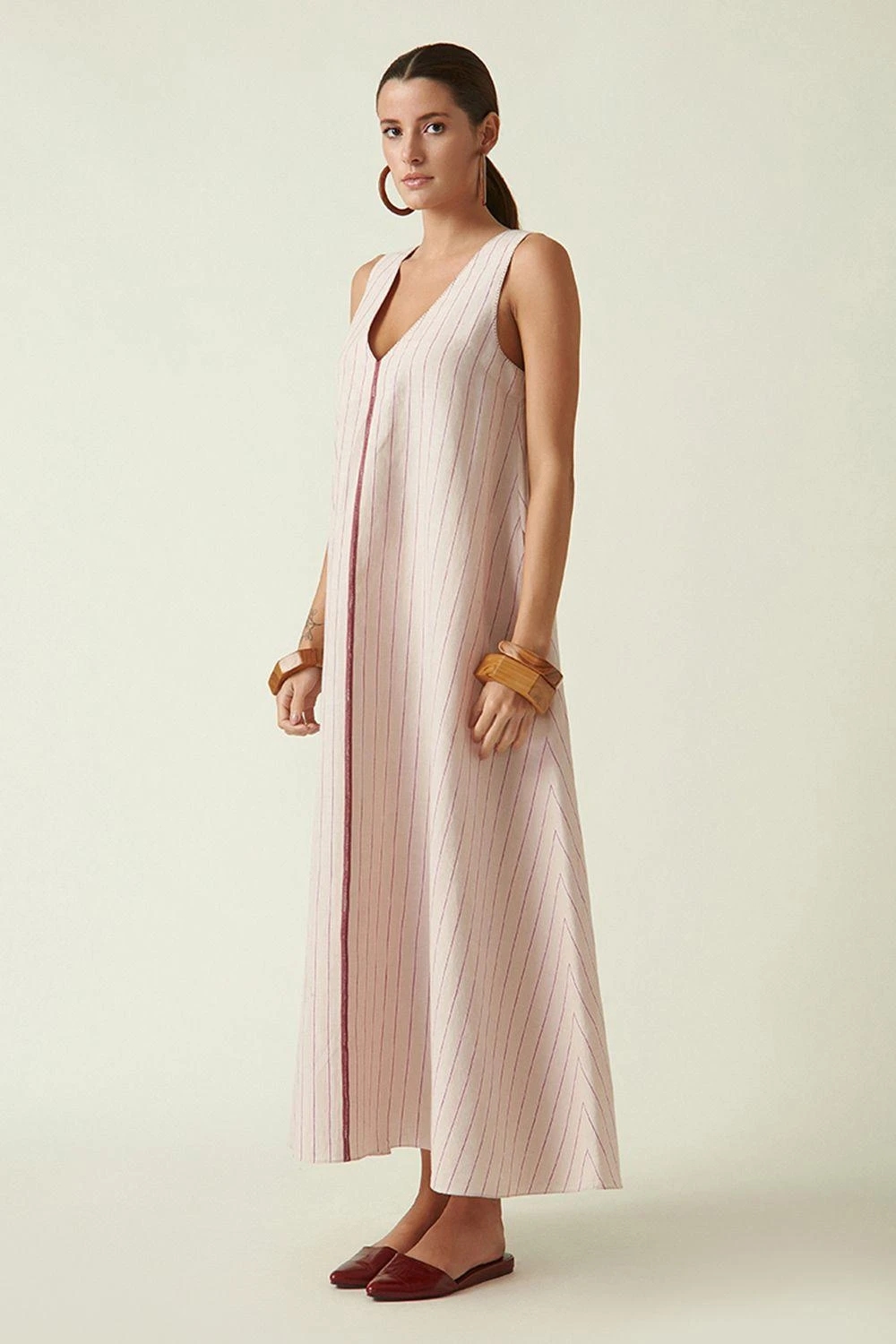 Payal Pratap Beige V-neck Striped Dress 4 Payal Pratap Beige V-neck Striped Dress - Image 2