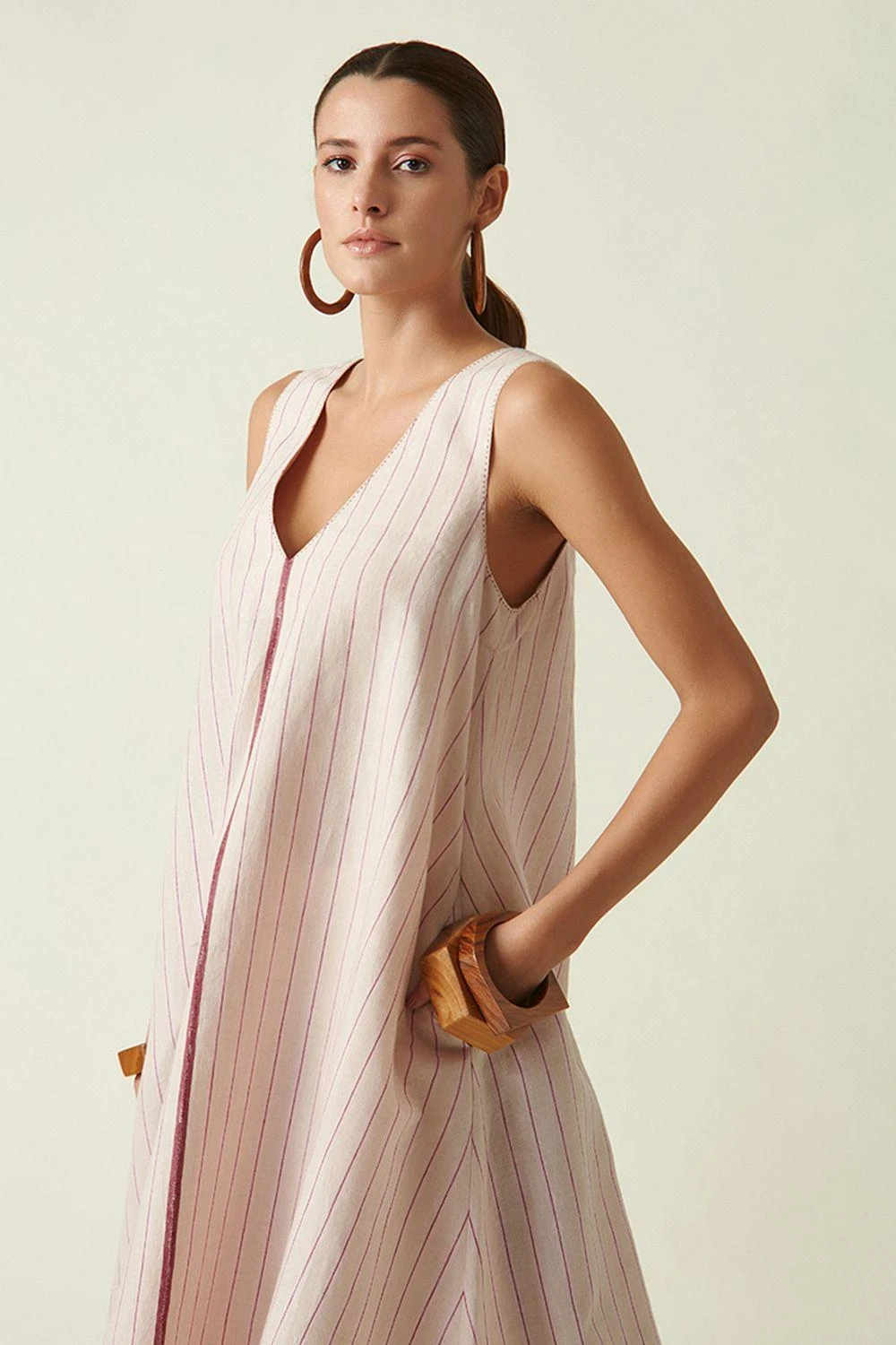 Payal Pratap Beige V-neck Striped Dress 5 Payal Pratap Beige V-neck Striped Dress - Image 3