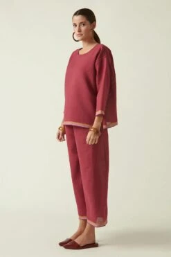 Payal Pratap Burgundy Straight Pants -Inca Sales Store 306pp26 2