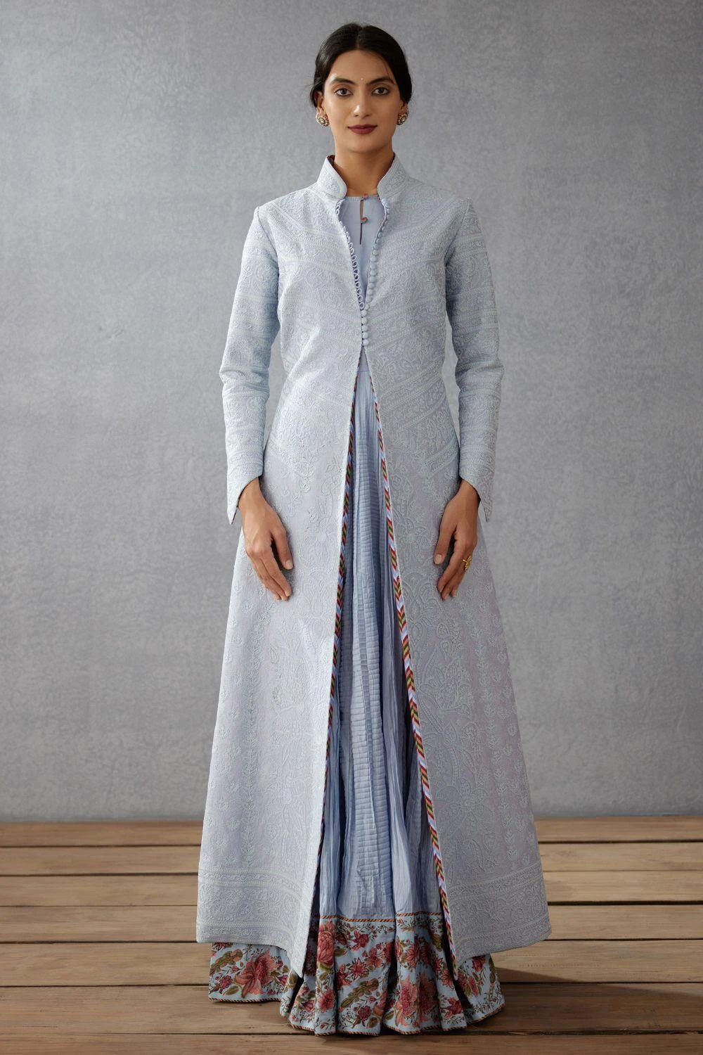 Torani Sea Blue Embroidered Jacket Set 3 Torani Sea Blue Embroidered Jacket Set