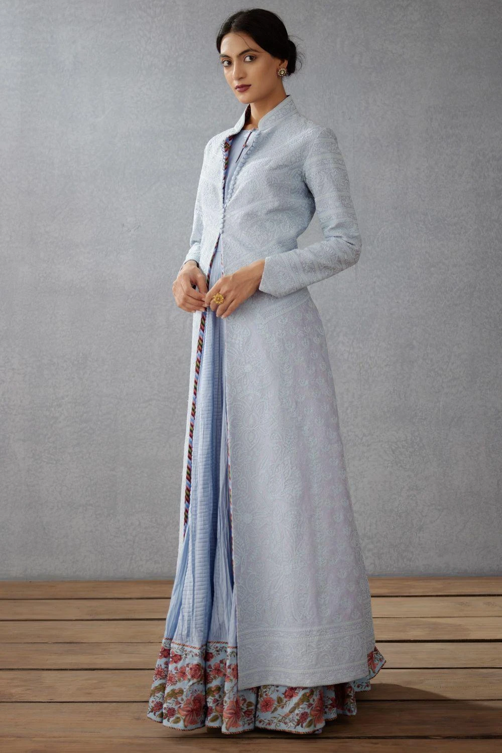 Torani Sea Blue Embroidered Jacket Set 5 Torani Sea Blue Embroidered Jacket Set - Image 3