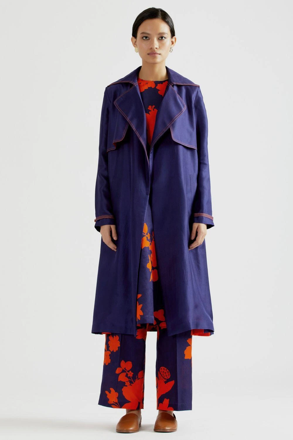 Kshitij Jalori Kelly Blue Silk Twill Trench Coat 3 Kshitij Jalori Kelly Blue Silk Twill Trench Coat