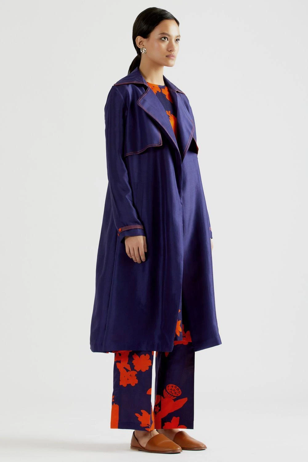 Kshitij Jalori Kelly Blue Silk Twill Trench Coat 4 Kshitij Jalori Kelly Blue Silk Twill Trench Coat - Image 2