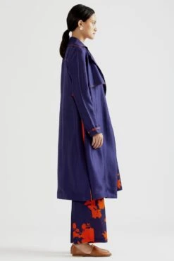 Kshitij Jalori Kelly Blue Silk Twill Trench Coat 8 Kshitij Jalori Kelly Blue Silk Twill Trench Coat -Inca Sales Store 308kelee2 26 3