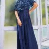 SVA Deep Blue Jumpsuit With An Embroidered Cape -Inca Sales Store 308svaw23 1