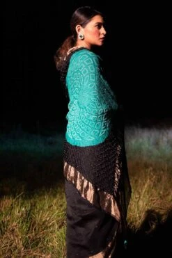 Naina Jain Black & Sea Green Bandhani Sari