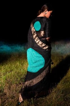 Naina Jain Black & Sea Green Bandhani Sari -Inca Sales Store 30njs2 3