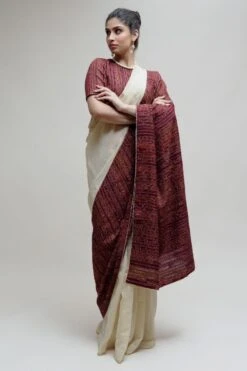 Naina Jain Off White & Brown Chanderi Tissue Sari Set 8 Naina Jain Off White & Brown Chanderi Tissue Sari Set -Inca Sales Store 30njs8 2
