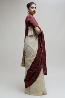 Naina Jain Off White & Brown Chanderi Tissue Sari Set 9 Naina Jain Off White & Brown Chanderi Tissue Sari Set -Inca Sales Store 30njs8 3