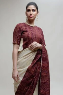 Naina Jain Off White & Brown Chanderi Tissue Sari Set 10 Naina Jain Off White & Brown Chanderi Tissue Sari Set -Inca Sales Store 30njs8 4