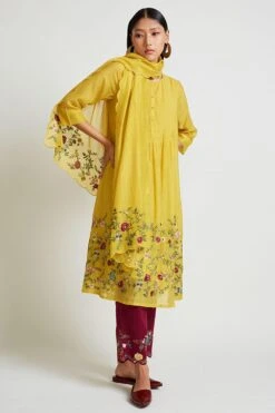 Payal Pratap Mustard Chanderi Embroidered Scarf