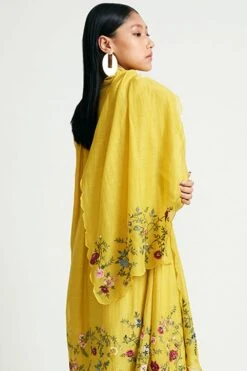 Payal Pratap Mustard Chanderi Embroidered Scarf 8 Payal Pratap Mustard Chanderi Embroidered Scarf -Inca Sales Store 30rg 24 3