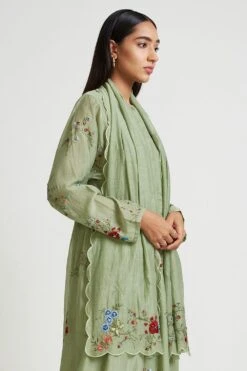 Payal Pratap Sage Green Chanderi Embroidered Scarf -Inca Sales Store 30rg 41 3