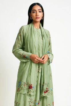 Payal Pratap Sage Green Chanderi Embroidered Scarf -Inca Sales Store 30rg 41 4