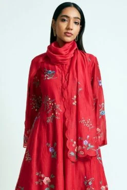 Payal Pratap Red Chanderi Embroidered Scarf -Inca Sales Store 30rg 42 2