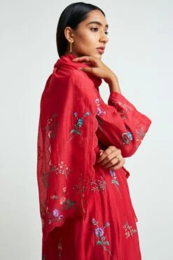 Payal Pratap Red Chanderi Embroidered Scarf -Inca Sales Store 30rg 42 3