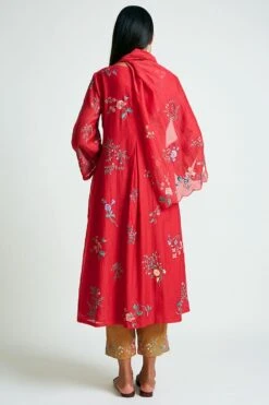 Payal Pratap Red Chanderi Embroidered Scarf -Inca Sales Store 30rg 42 4