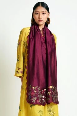 Payal Pratap Maroon Chanderi Embroidered Scarf -Inca Sales Store 30rg 43 2