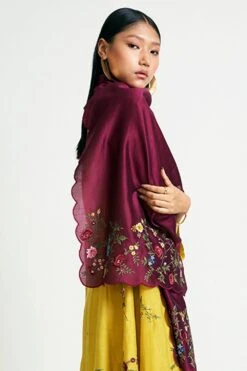 Payal Pratap Maroon Chanderi Embroidered Scarf -Inca Sales Store 30rg 43 3