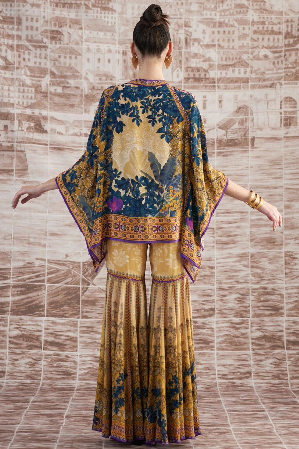 Rajdeep Ranawat Mustard Floral Printed Sharara 5 Rajdeep Ranawat Mustard Floral Printed Sharara - Image 3