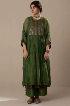 Sunira Designs Green Embroidered Gathered Kurta