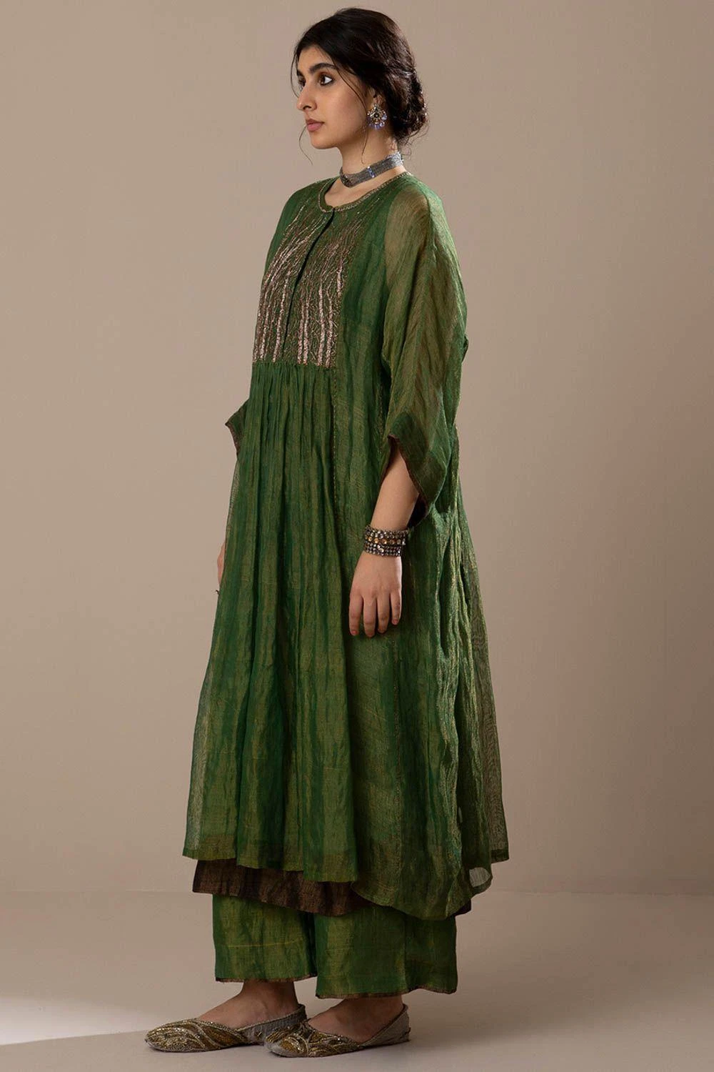 Sunira Designs Green Embroidered Gathered Kurta 4 Sunira Designs Green Embroidered Gathered Kurta - Image 2