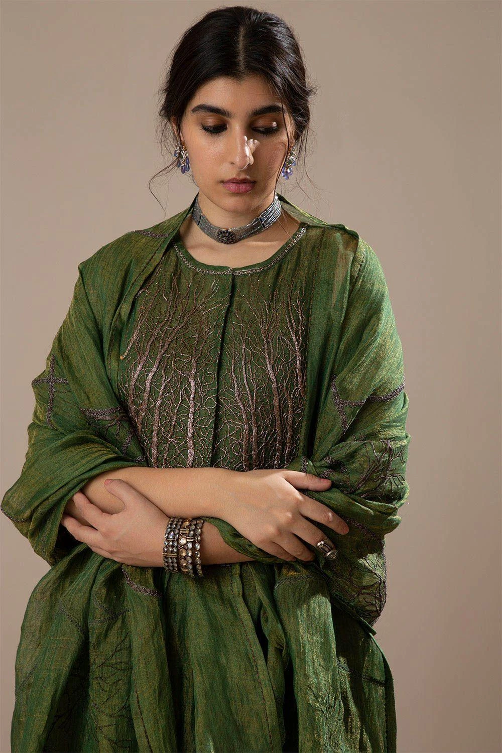 Sunira Designs Green Embroidered Gathered Kurta 6 Sunira Designs Green Embroidered Gathered Kurta - Image 4