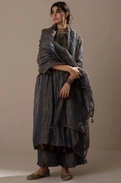 Sunira Designs Blue Handwoven Linen Translucent Dupatta