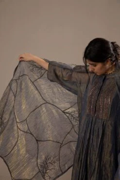 Sunira Designs Blue Handwoven Linen Translucent Dupatta -Inca Sales Store 310sua44 3