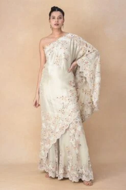 Anamika Khanna Green Floral Embellished One Shoulder Sharara Set