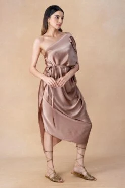 Stephany Beige One Shoulder Draped Midi Dress -Inca Sales Store 31123sy1 3
