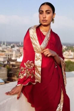 Jadon Red Ajna Zardosi Embroidered Sari -Inca Sales Store 311jd13 2