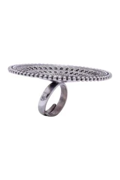 Sangeeta Boochra Round Floral Oxidized Silver Hand-crafted Ring -Inca Sales Store 3124sb28 4