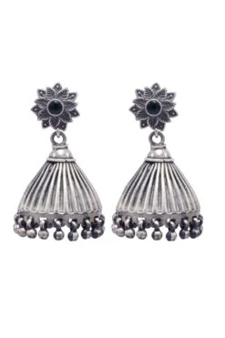 Sangeeta Boochra Silver & Emerald Floral Hand-crafted Jhumkas -Inca Sales Store 3124sb6 2