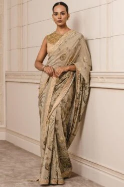 Tarun Tahiliani Gold Hand Embellished Sari Set