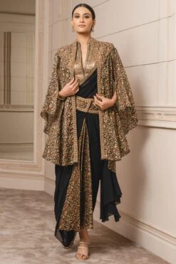Tarun Tahiliani Black Kashida Embroidered Cape