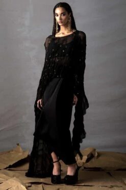 AK-OK By Anamika Khanna Black Draped Dupatta Cape Set -Inca Sales Store 31323ak12 3