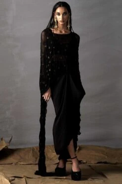 AK-OK By Anamika Khanna Black Draped Dupatta Cape Set -Inca Sales Store 31323ak12 4