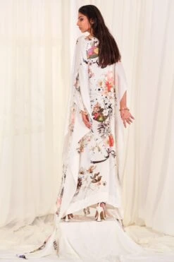 AK-OK By Anamika Khanna White Floral Kaftan With Ruffles -Inca Sales Store 31323ak7 3 1