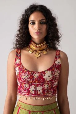 Aseem Kapoor Red Floral Embroidered Blouse