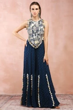 Payal Singhal Teal Applique Embellished Choli & Sharara Set