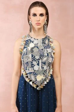 Payal Singhal Teal Applique Embellished Choli & Sharara Set -Inca Sales Store 31523ps12 3