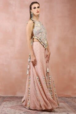 Payal Singhal Rose Pink Applique Embellished Choli & Sharara Set -Inca Sales Store 31523ps13 3