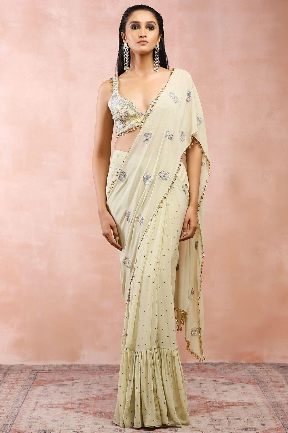 Payal Singhal Mint Applique Embellished Sari Set 3 Payal Singhal Mint Applique Embellished Sari Set