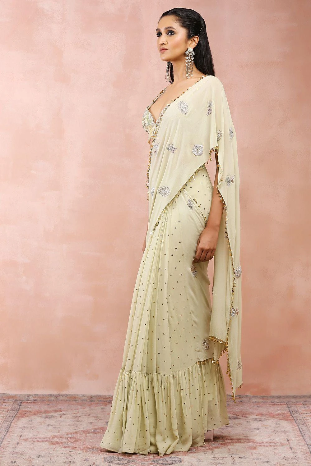 Payal Singhal Mint Applique Embellished Sari Set 5 Payal Singhal Mint Applique Embellished Sari Set - Image 3