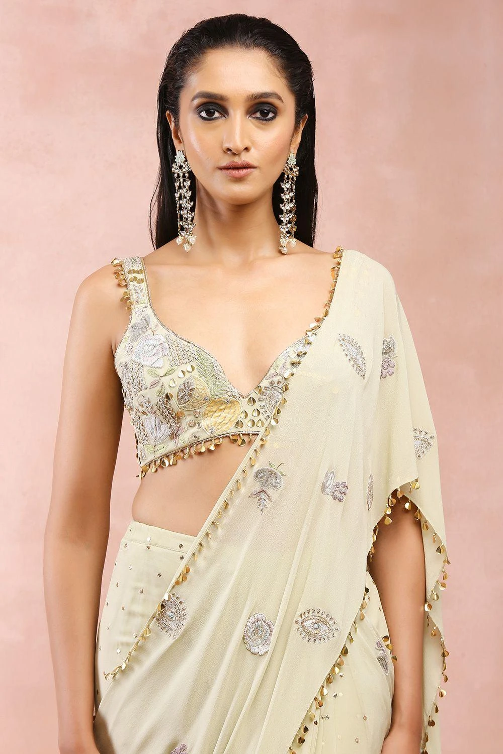 Payal Singhal Mint Applique Embellished Sari Set 6 Payal Singhal Mint Applique Embellished Sari Set - Image 4