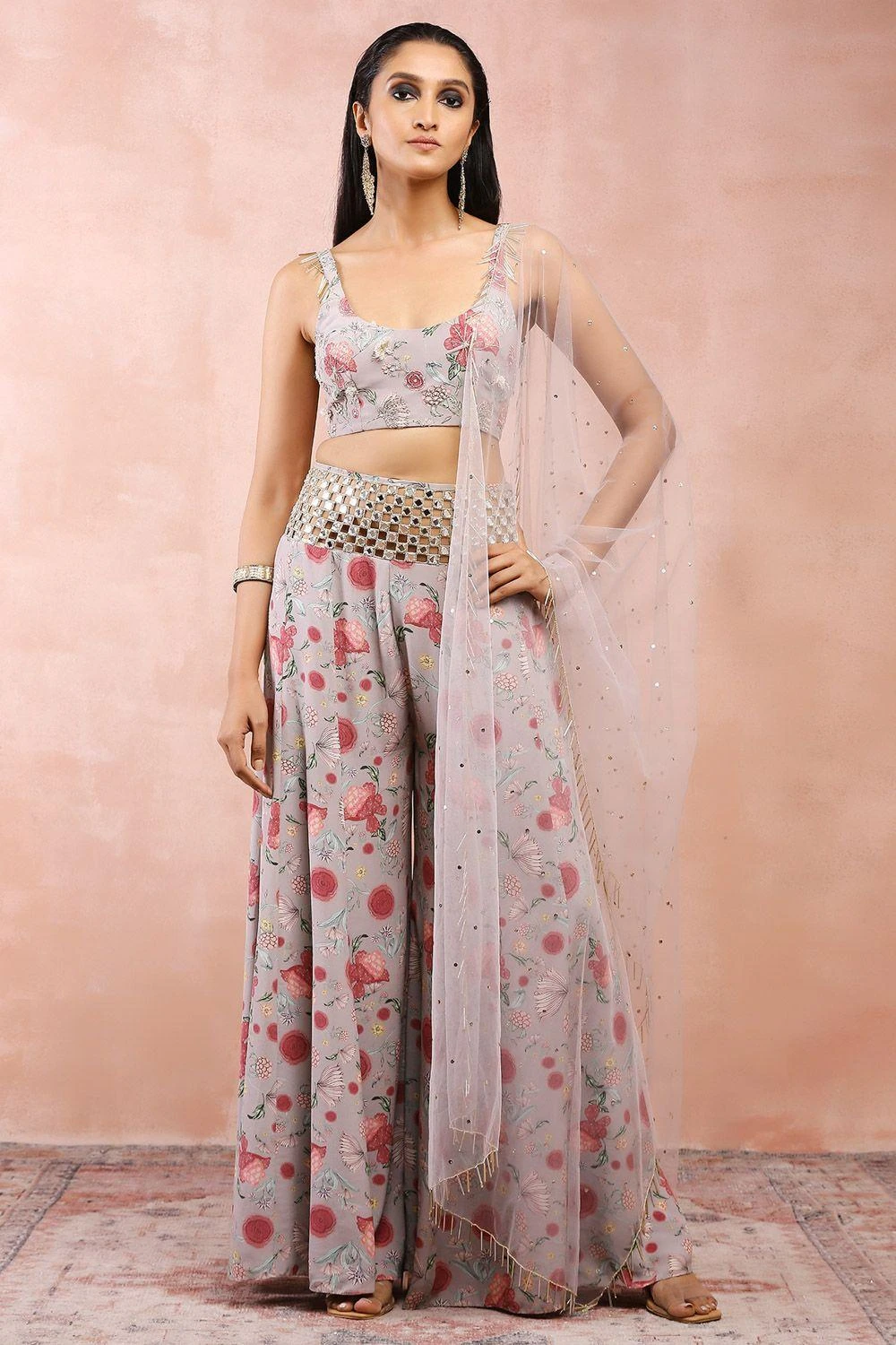 Payal Singhal Rose Pink Embroidered Choli & Palazzo With Dupatta 3 Payal Singhal Rose Pink Embroidered Choli & Palazzo With Dupatta